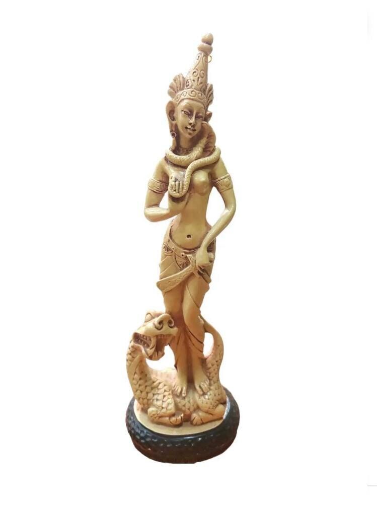 Djinn Khodam — Antique Wooden Indra Statue – Magical Protection Idol for Wealth, Peace & Spiritual Energy — view 1
